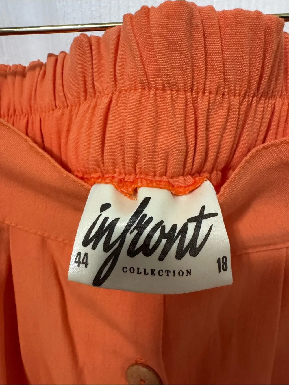 Button-Front Orange Midi Skirt with Pleats